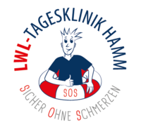 Grafik mit einem Jungen im rot-weiß gestreiften Rettungsreifen mit der Aufschrift SOS - der Abkürzung für Sicher ohne Schmerzen.