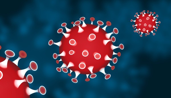 Roter Punkt mit Stacheln als Symbol für das Coronavirus