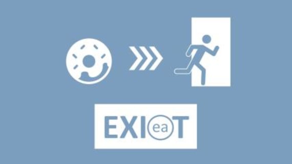 Logo EXI(ea)T-Studie mit einer Person, die durch eine Tür läuft Logo EXI(ea)T-Studie mit einer Person, die durch eine Tür läuft