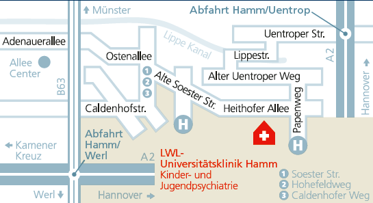 Lageplan LWL-Universitätsklinik Hamm