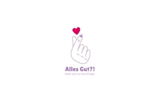 Hand mit einem roten Herz und dem Schriftzug: Alles gut?!