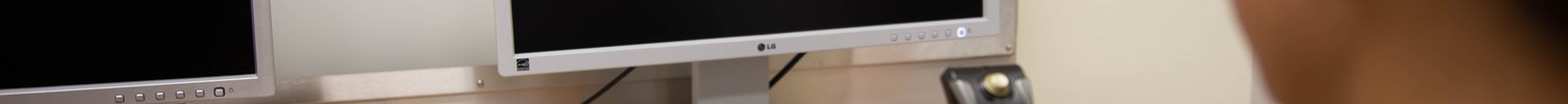 Eine junge Frau sitzt am PC und schaut auf ein Foto am Bildschirm