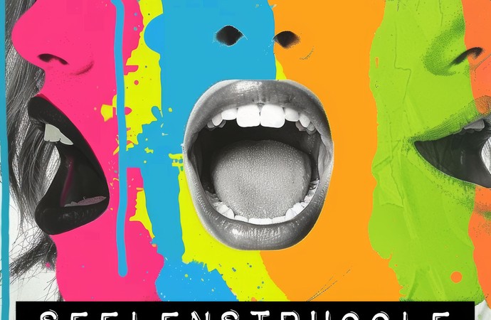 Bild des Podcast "Seelenstuggle" mit bunten Farben und Gesichtern.