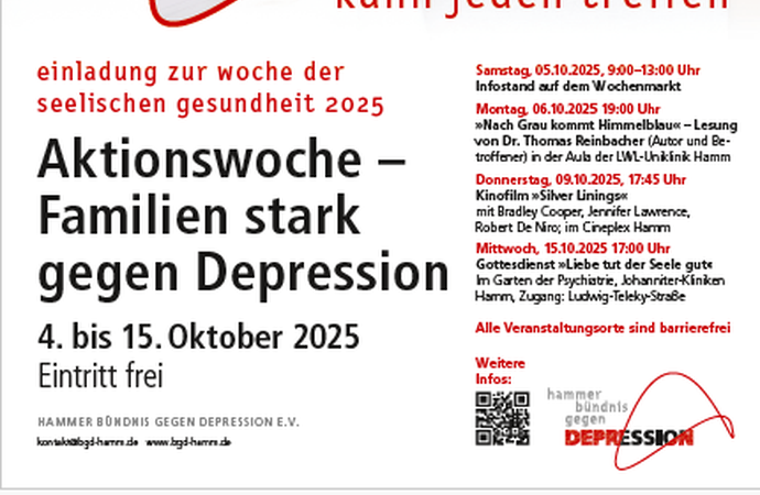 Plakat: Aktionswoche - Familien stark gegen Depression mit zwei Personen auf dem Bild