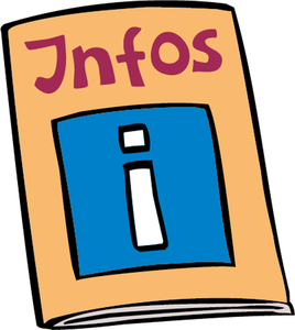 Ein Titelblatt einer kleinen Broschüre zeigt das Wort "Infos" und groß den Buchstaben i in weiß auf blauem Hintergrund