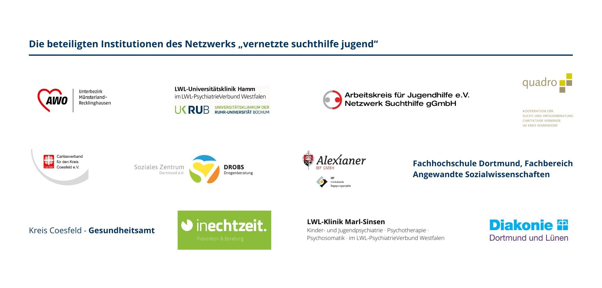 Alle Logos der Kooperationspartner "Vernetzte Suchthilfe Jugend"