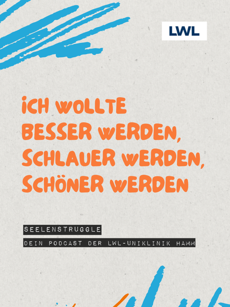 In gelber Schrift steht auf blauem Hintergrund geschrieben: Sucht fühlt sich an wie ein freier Fall mit kaputtem Fallschirm